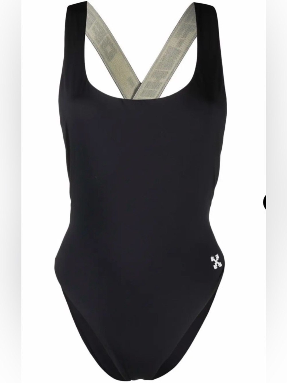 Off-White Black One Piece Swimsuit Strappy Back High Cut XS S